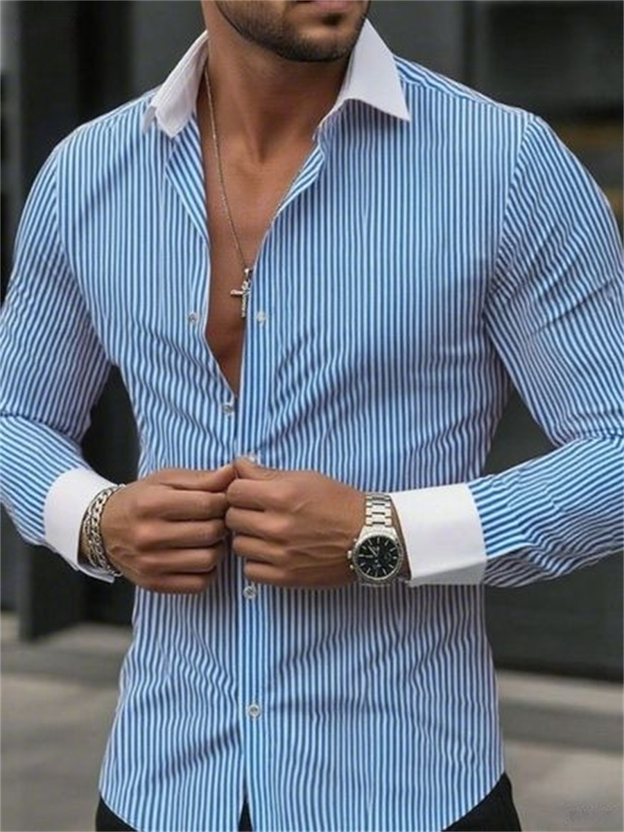 Men Formal Wear Shop - Men's slim-fit striped lapel long-sleeved formal