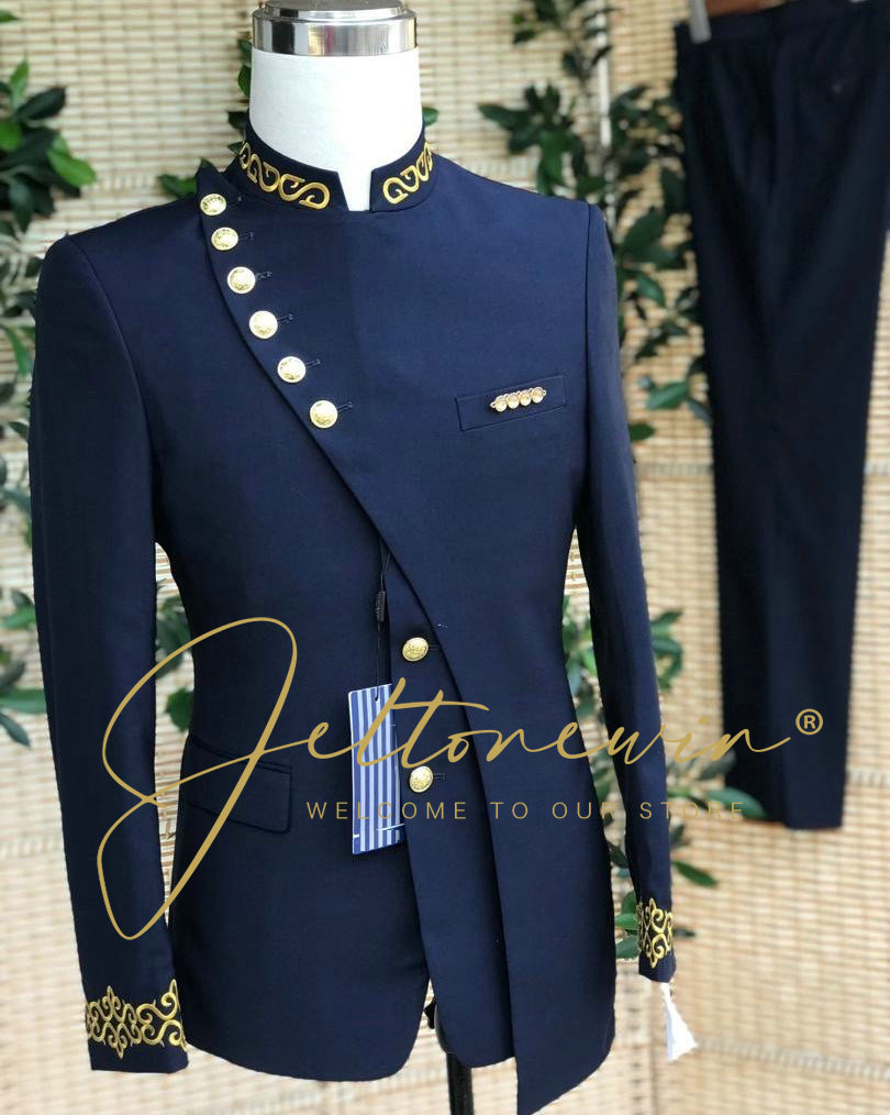 Men Formal Wear Blue - Men's Navy Blue Suit Set with