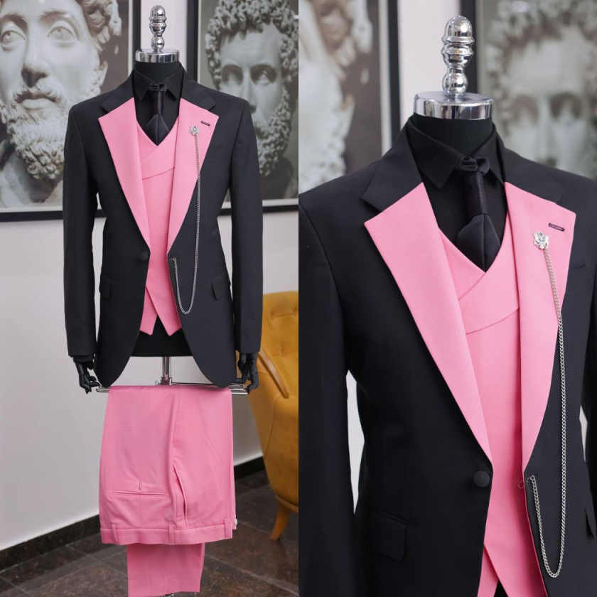 Men Formal Wear Shop - Luxury Black Pink Men Tuxedo Shawl