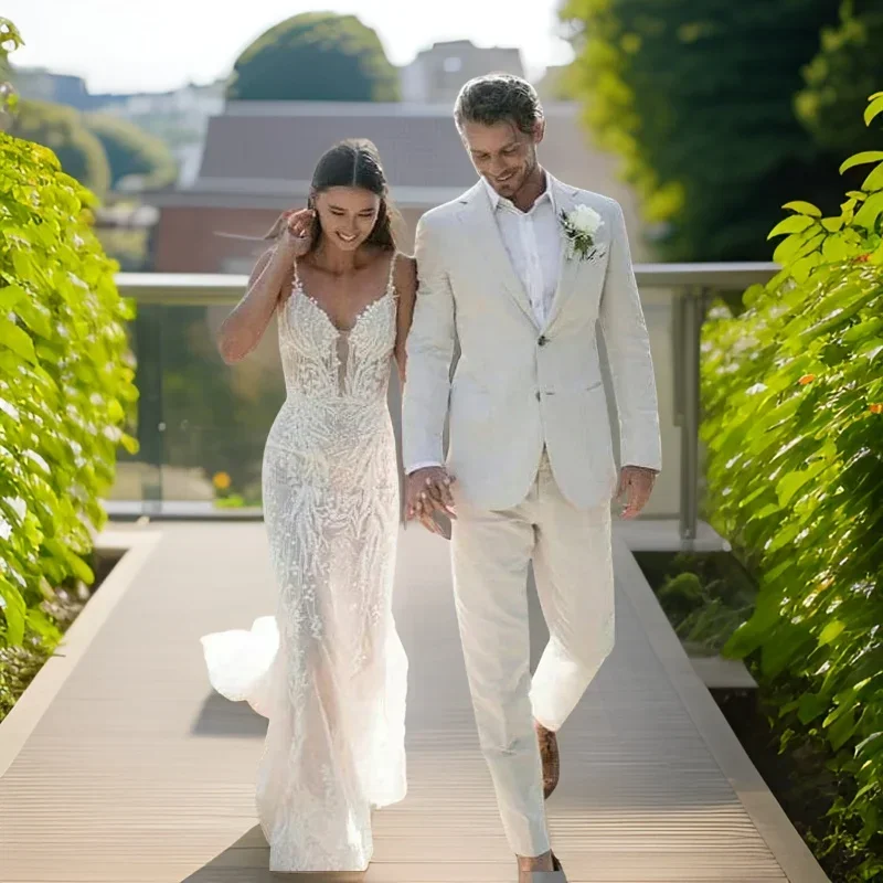 Men'S Formal Wear Attire - Linen Wedding Tuxedo For Men Summer