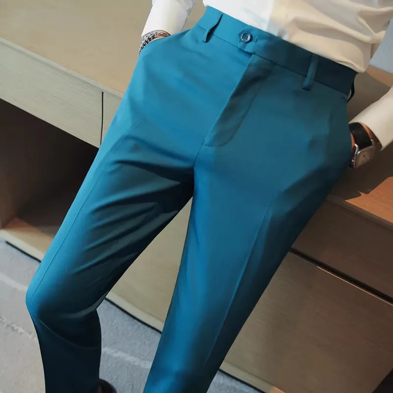 Men Formal Wear Shop - Pop Men Solid Wedding Dress Trousers
