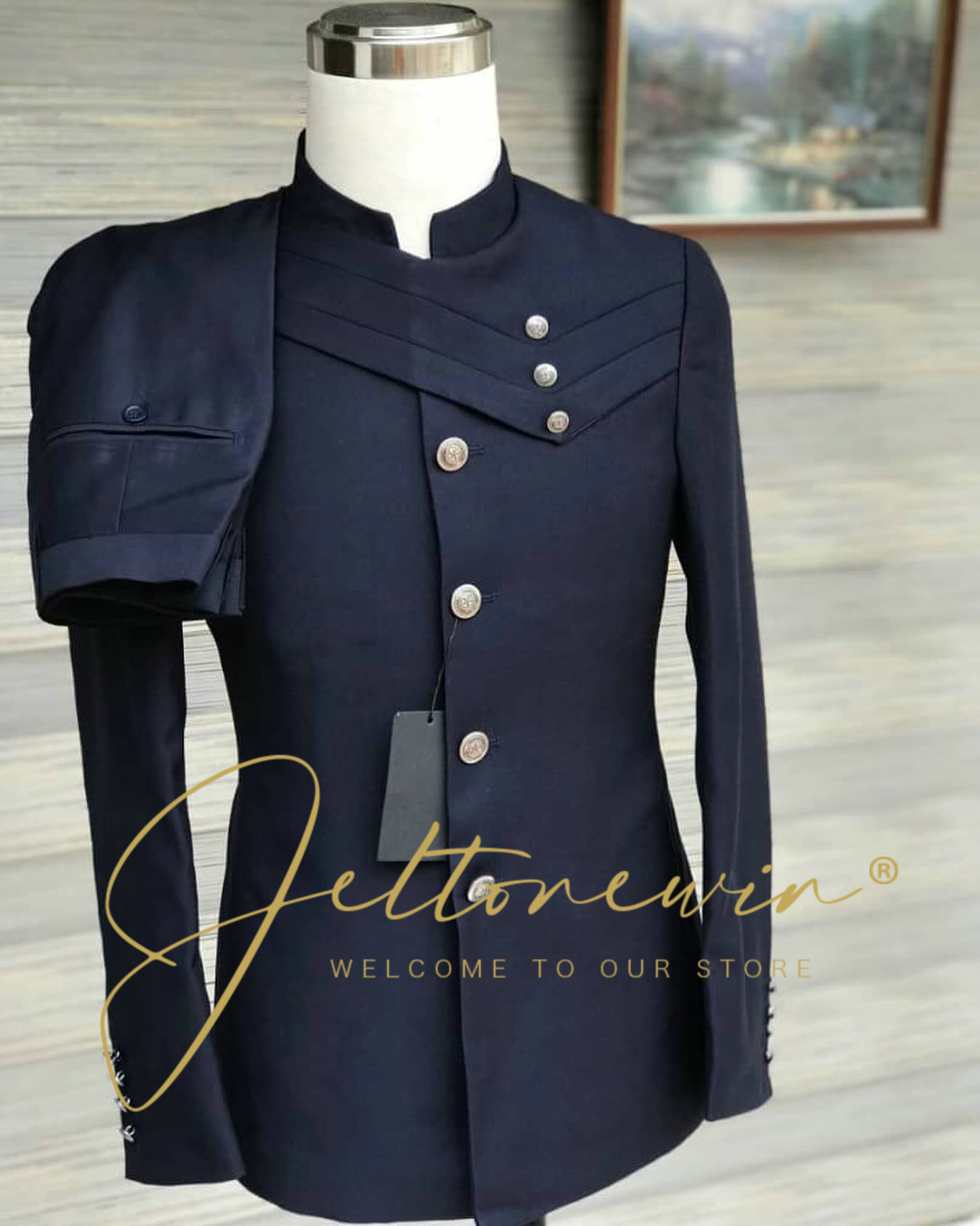 Men's Navy Blue Suit Set with  - đánh giá và giá Men Formal Wear Blue