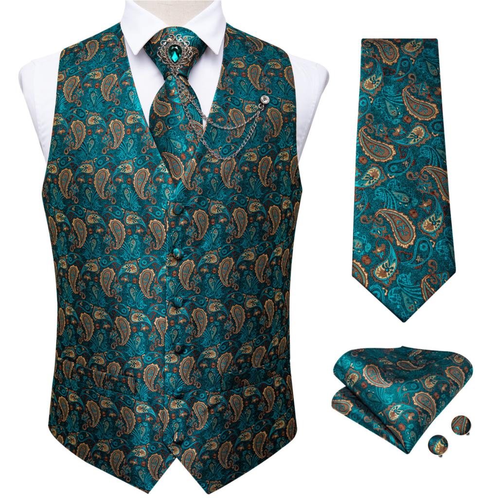 Mới Teal Xanh Họa Tiết Paisley - đánh giá và giá Men Formal Wear Vest