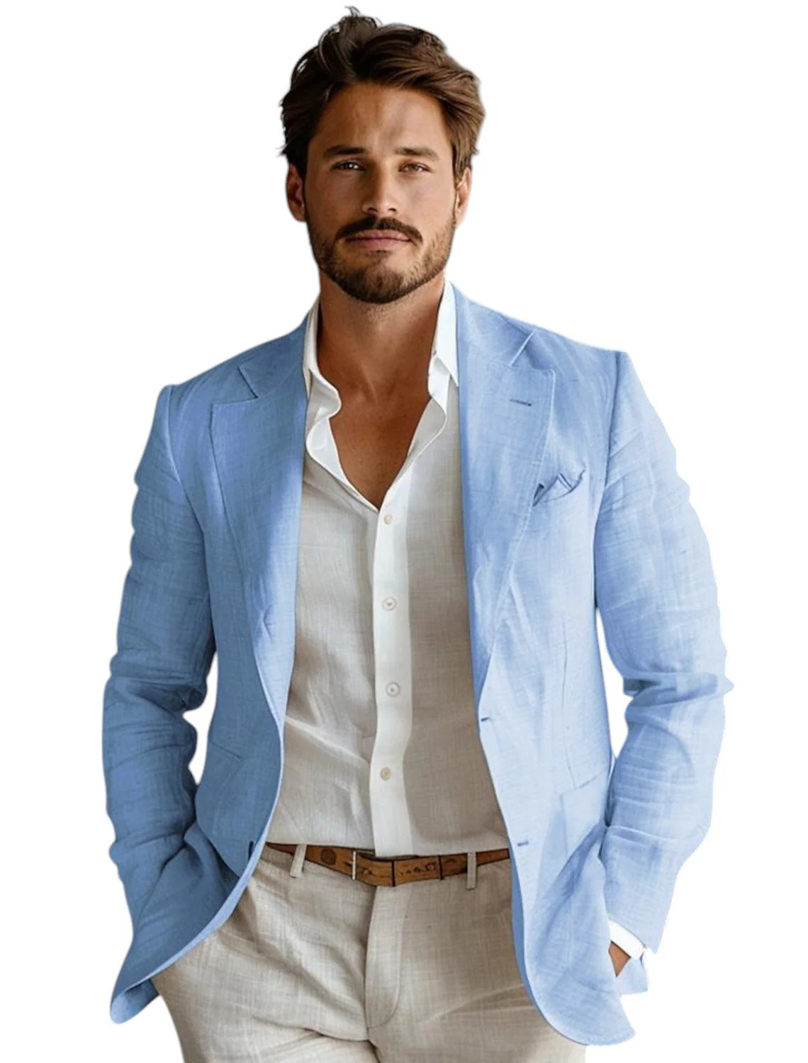 Blue Slim Fit Men's Linen Blaz - đánh giá và giá Men Formal Wear Blue
