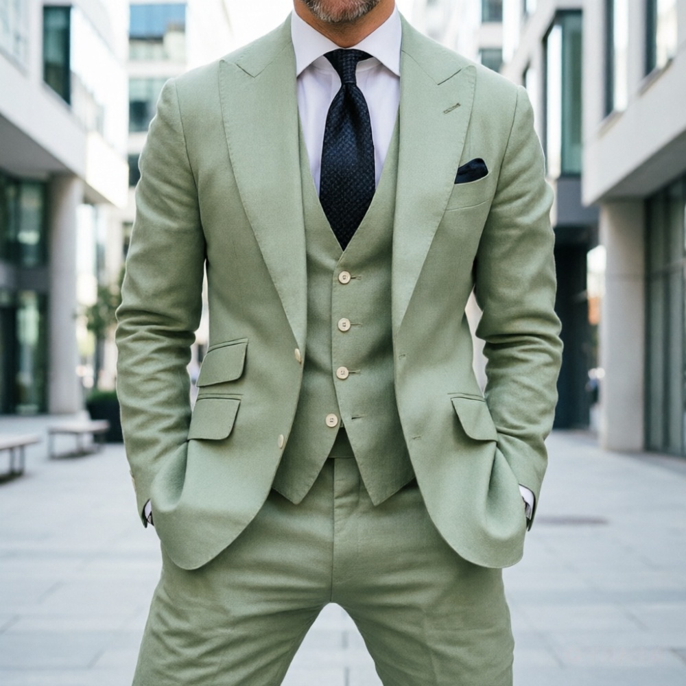 Sky Blue Linen Men Wedding Tux - đánh giá và giá Men Formal Wear Blue